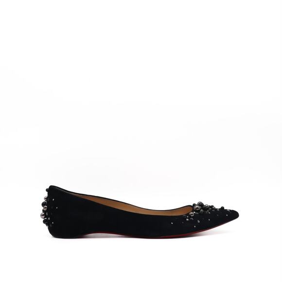 Christian Louboutin Shoes - Christian Louboutin Veau Velours Embellished Pointed Toe Flats Black Size 42